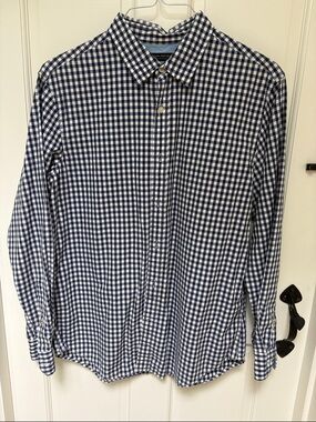 Banana Republic Navy & White Gingham Dress Shirt